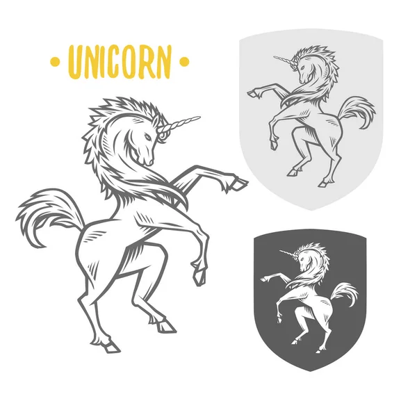 Fantasy Unicorn Emblemen Geïsoleerd Witte Achtergrond — Stockvector