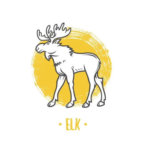 Elk Simgesiyle Beyaz Arka Plan Üzerinde Izole Sarı Yuvarlak — Stok Vektör