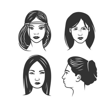 Beyaz arka plan üzerinde izole farklı kadın saç modelleri ile ayarla