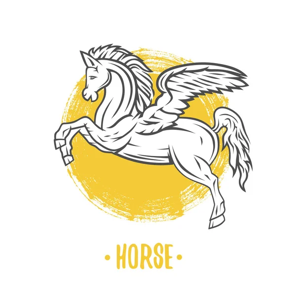 Pictogram Van Paard Met Gele Ronde Geïsoleerd Witte Achtergrond — Stockvector