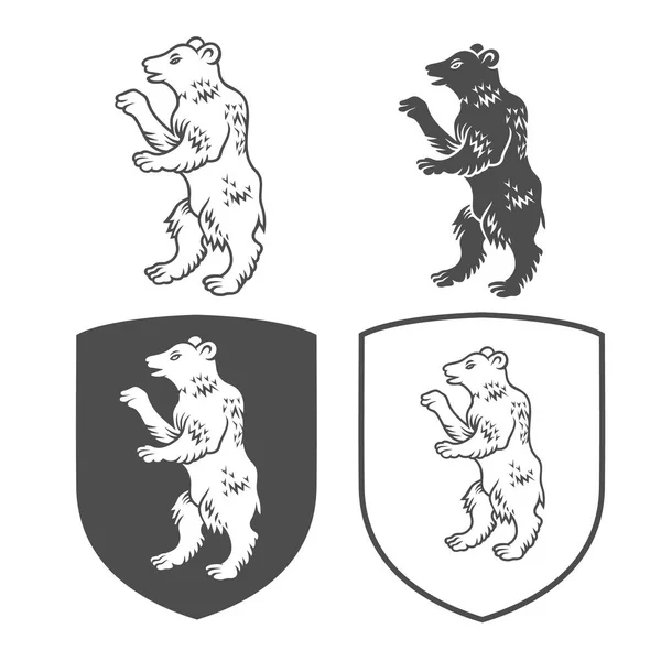 Чорно Білий Набір Ведмедів Щитів Ізольовані Білому Тлі — стоковий вектор