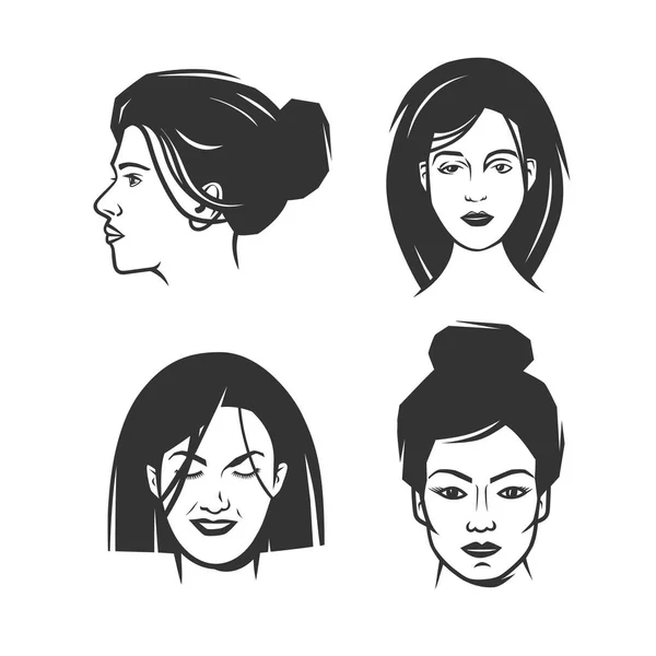 Set Avec Différentes Coiffures Féminines Isolées Sur Fond Blanc — Image vectorielle