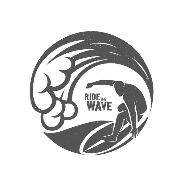 Icono Blanco Negro Con Surfista Aislado Sobre Fondo Blanco — Vector de stock