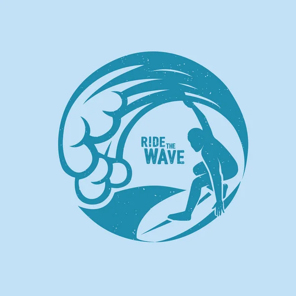 Icono Azul Con Surfista Aislado Sobre Fondo Blanco — Vector de stock