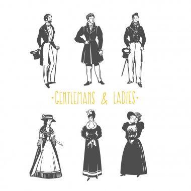 Beyaz arka plan üzerinde izole Gentlemans ve bayanlar retro moda