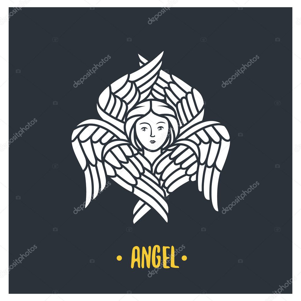 Angel god. Vector illustration. Black and white vector objects