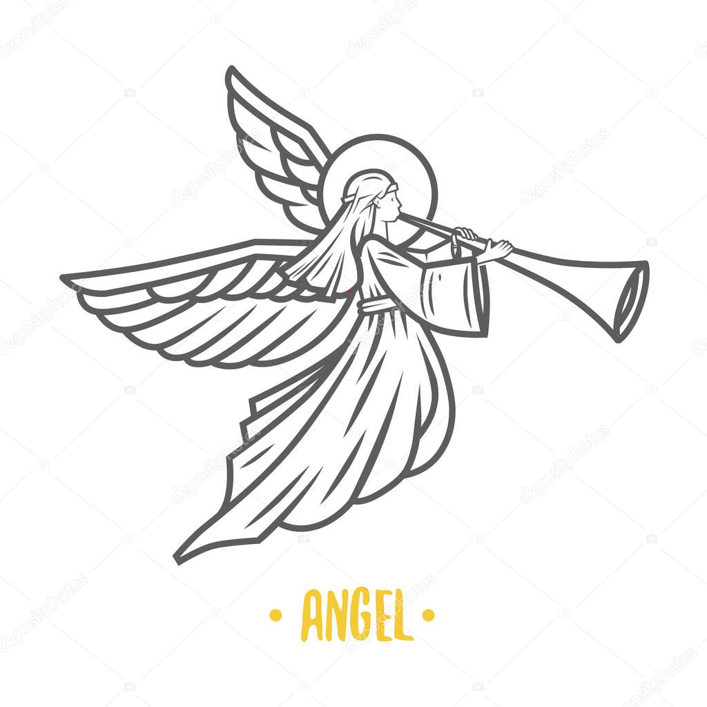 Angel god. Vector illustration. Black and white vector objects