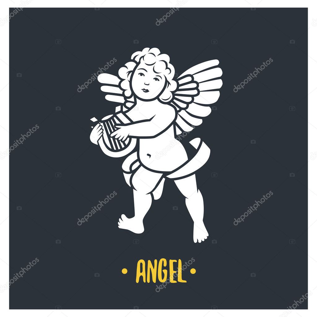 Angel god. Vector illustration. Black and white vector objects