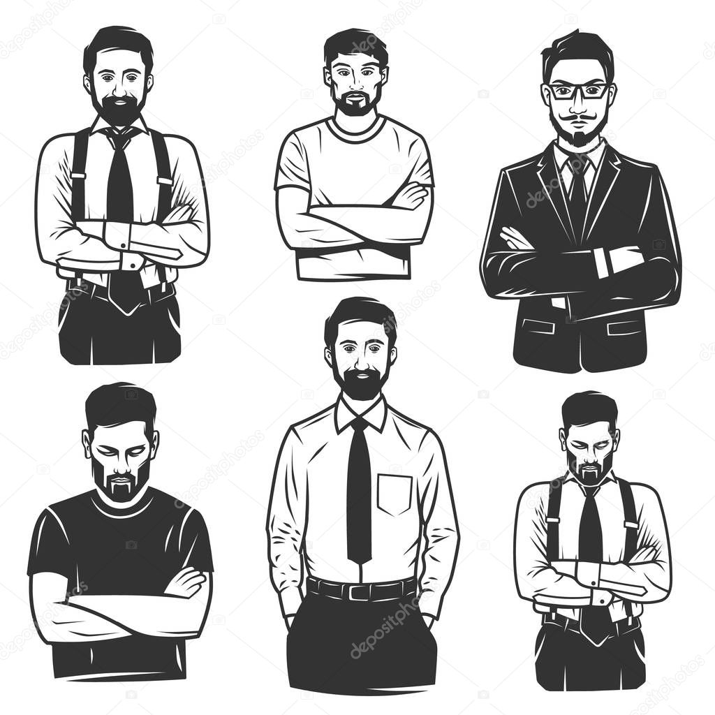 Black and white stylish man logo illustration. Black and white vector objects
