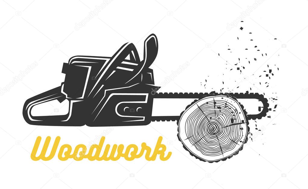 Woodworking. Chainsaw logo template. 