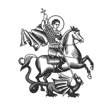 Saint George. Siyah ve beyaz vektör nesneleri