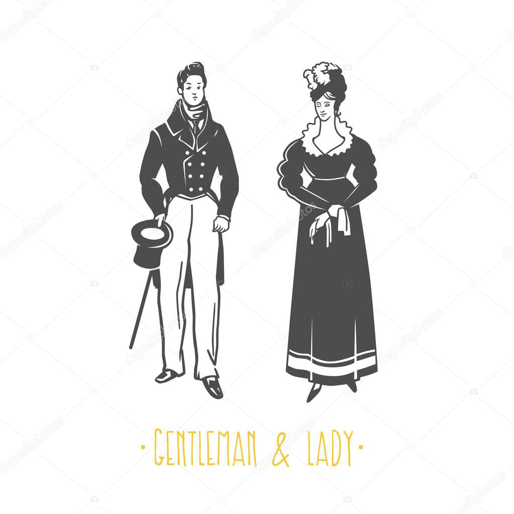 Vintage lady and gentleman style  illustration.