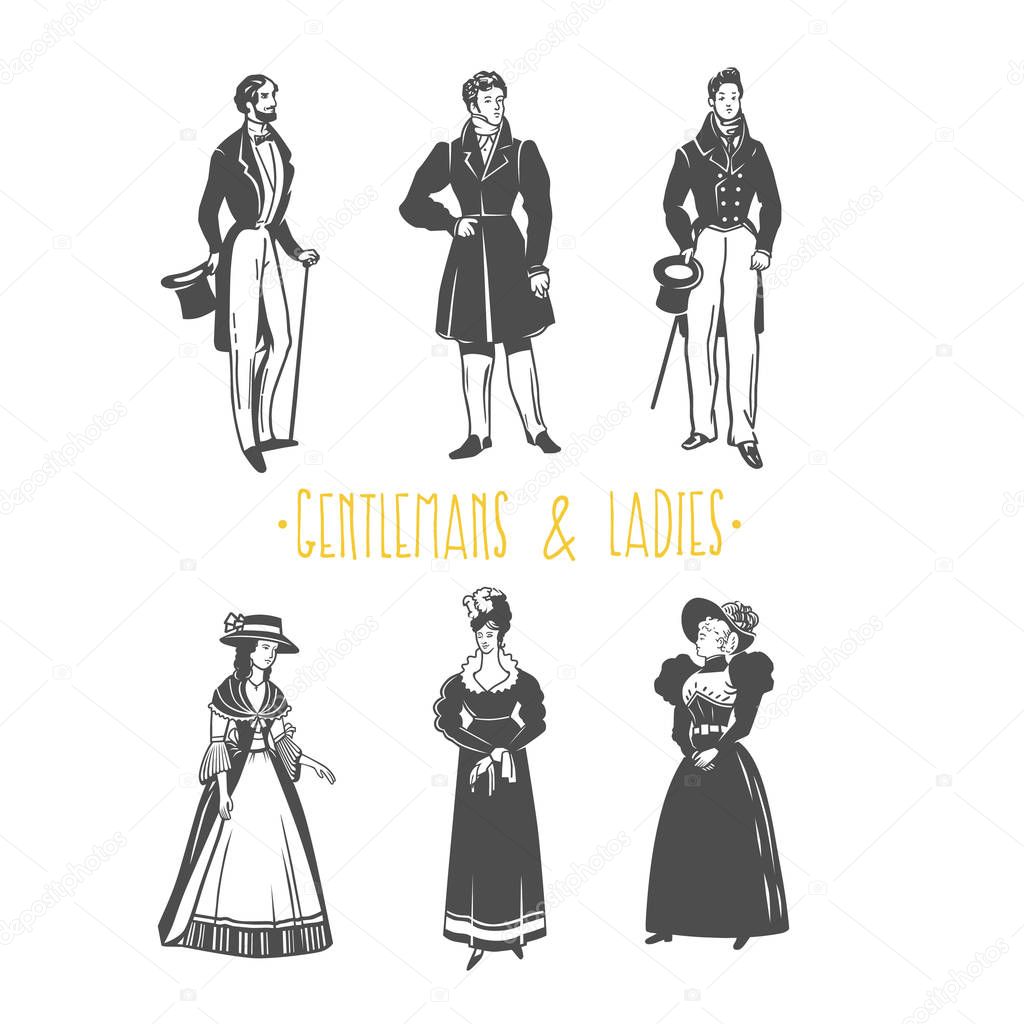 Vintage lady and gentleman style  illustration.