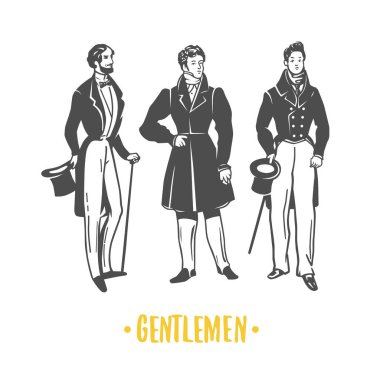 Gentlemans. Siyah ve beyaz vektör nesneleri.