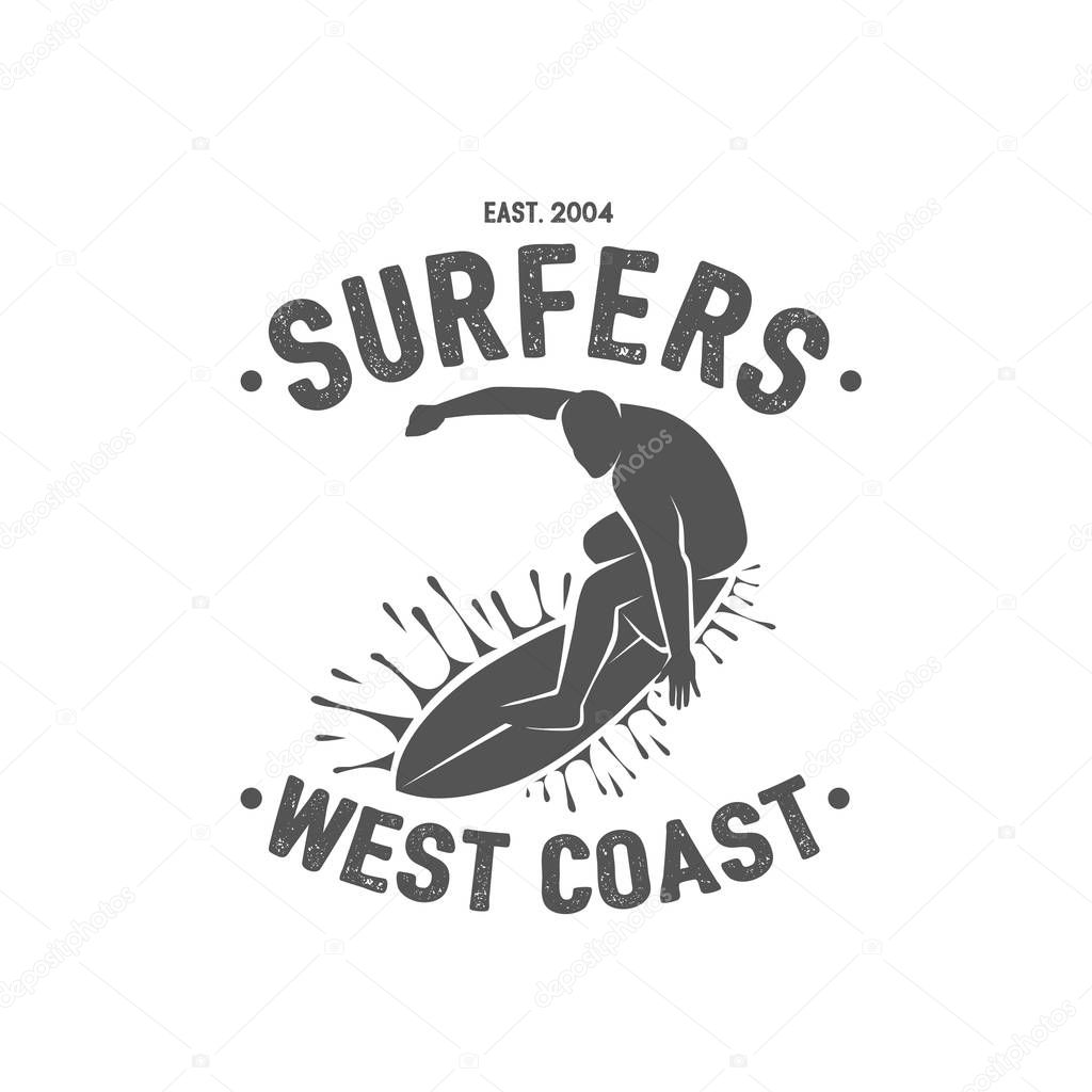Surfing logo. Ride the wave. Surf rider.  Vector illustration.