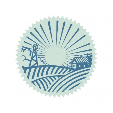 Çiftlik logosu. Siyah beyaz resim.