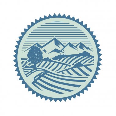 Çiftlik logosu. Siyah beyaz resim.