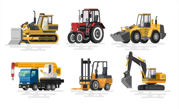 Vector illustration of flat construction machines — Stock Vector