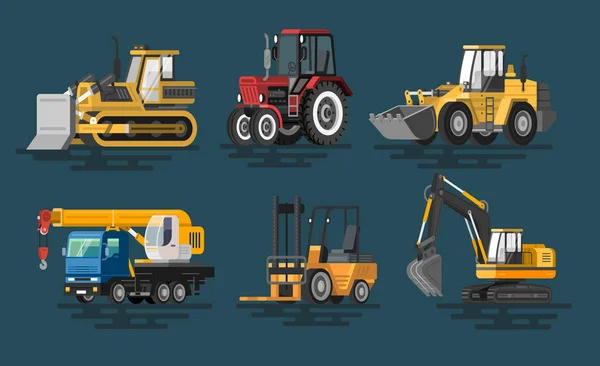 Vector illustration of flat construction machines — Stock Vector