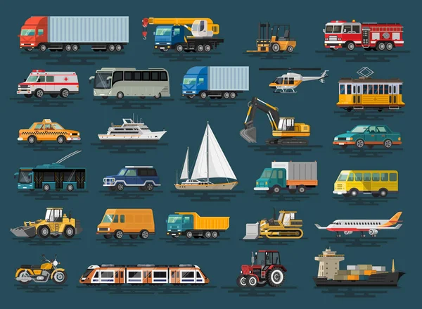 Ensemble d'icônes plates vectorielles de transport urbain, citadin et véhicules . — Image vectorielle