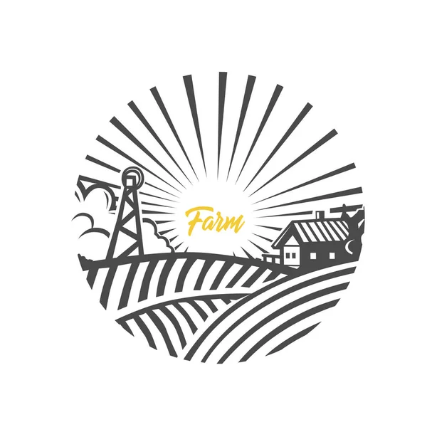 Logo de granja. Ilustración en blanco y negro . — Vector de stock