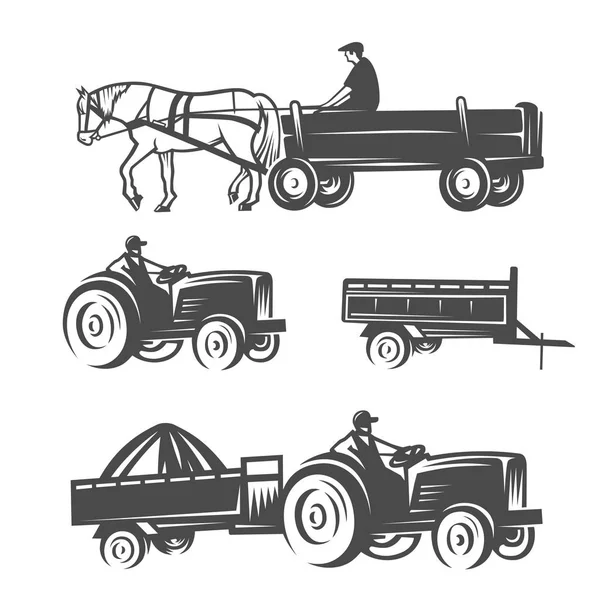 Pferd mit Wagen und Traktoren. — Stockvektor