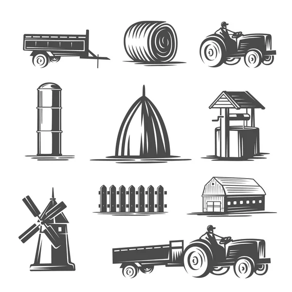 Colección de granja. Ilustración en blanco y negro . — Vector de stock