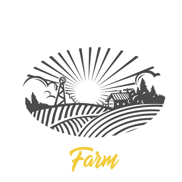 Logo de ferme. Illustration noir et blanc . — Image vectorielle