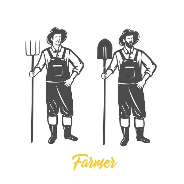 Farmer. Fekete-fehér illusztráció. — Stock Vector