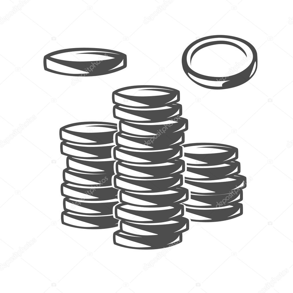 Coins. Black and white vector objects.