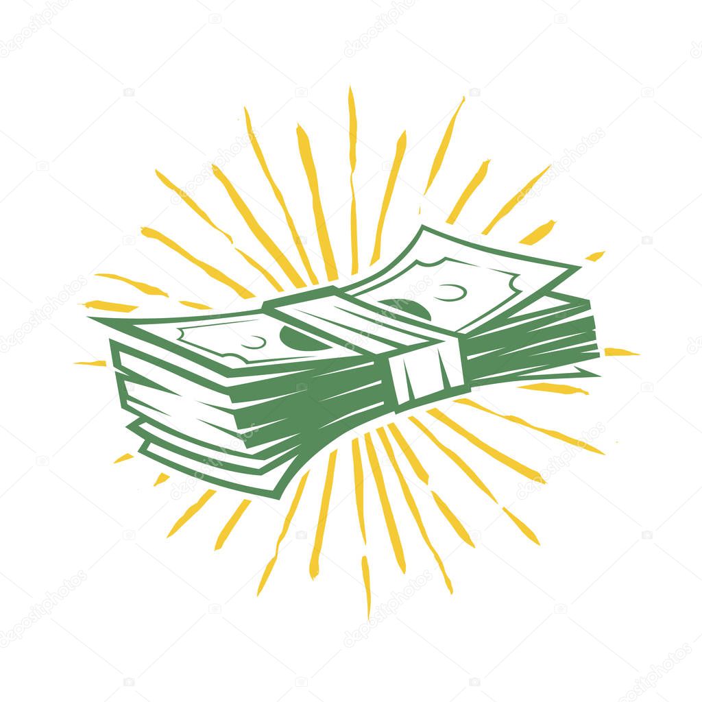 Cash illustration. Black and white vector objects.