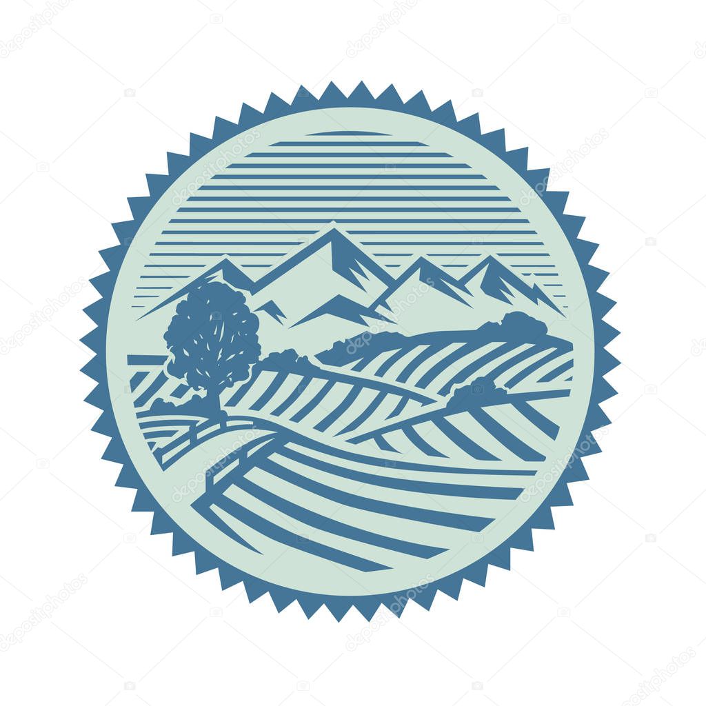 Farm logo. Black and white vector illustration.