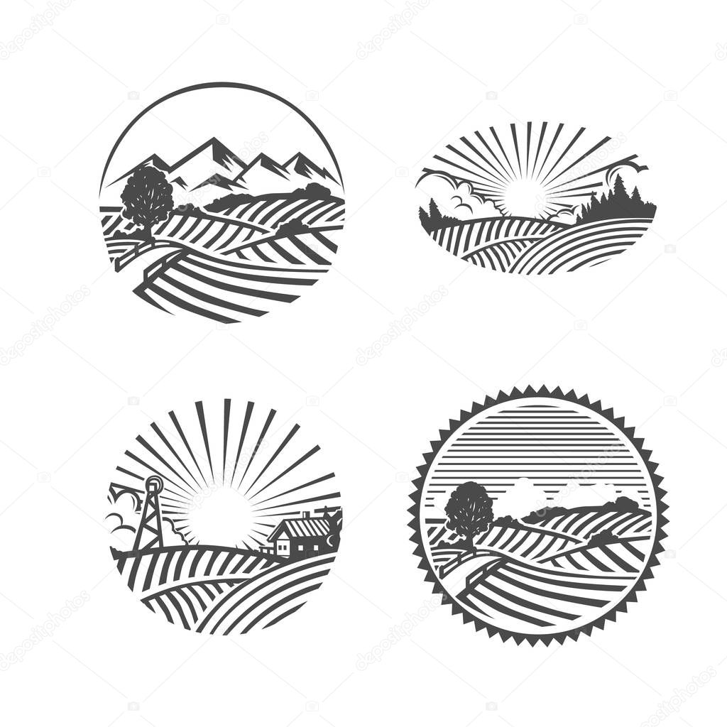Farm logo. Black and white vector illustration.