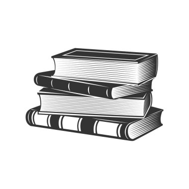 Monokrom tarzında bir yığın kitap. Eðitim bilgi-grafik şablon tasarımı kitap yığını ile. Vektör illüstrasyonu.