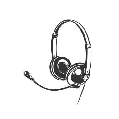 Kulaklık ikonu. Monokrom tarzı. Siyah arkaplanda izole.