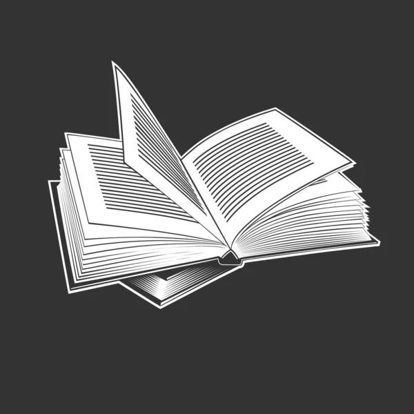 白いシルエットの本を開きます 図書館のロゴや教育シンボルのための黒に隔離された本の読書アイコンのベクトルイラスト — ストックベクタ