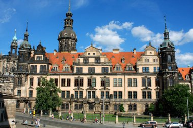 Dresden kale veya Kraliyet Sarayı gece, Saksonya, Almanya
