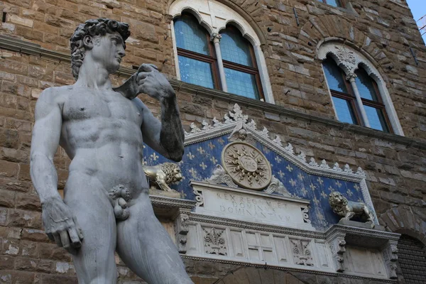 İtalya, Floransa 'daki Piazza della Signoria' da Michelangelo 'nun Davut heykeli.