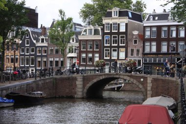View of beautiful canals of Amsterdam city. Netherlands clipart