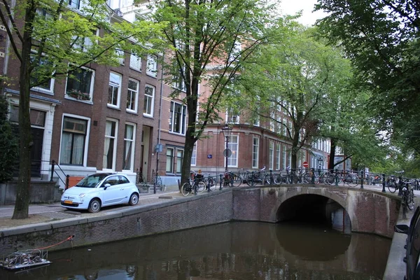 アムステルダム アムステルダムの運河の建物 屋形船 や花の水を 2017 — ストック写真
