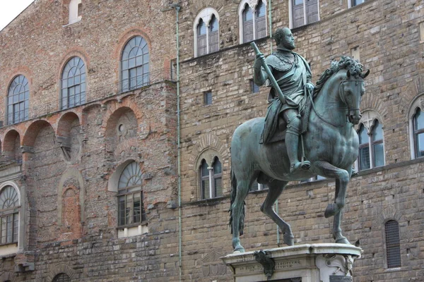 Florencia Piazza Della Signoria Estatua Ecuestre Cosme Medici Por Gianbologna — Foto de Stock