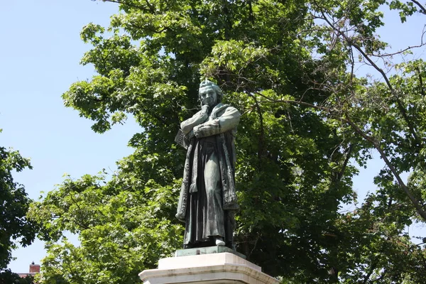 Vista Sobre Parque Com Estátua Dugonics Andras Cidade Szeged Hungria — Fotografia de Stock