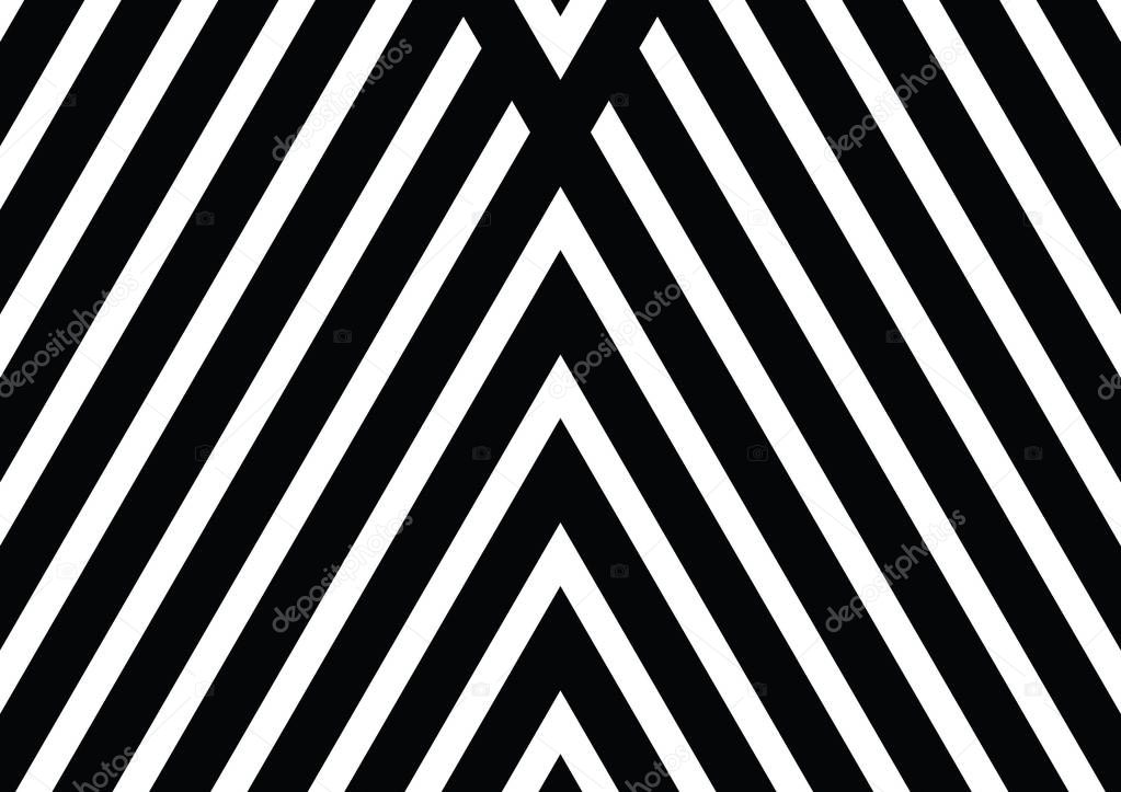 black and white diagonal lines with stipes triangular shapes background, vector texture