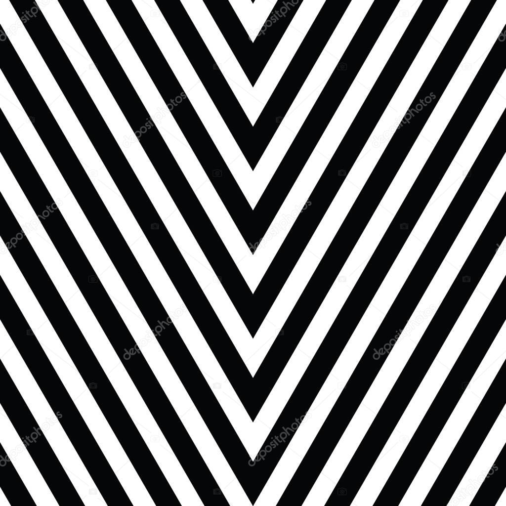 Decorative ornament, figurative design template with striped black white triangles. Background, texture with optical illusion ef