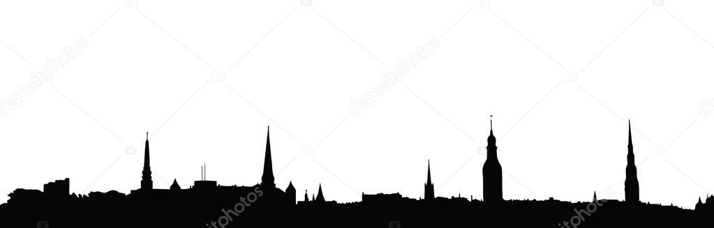 Riga old city panorama silhouette Vector illustration,