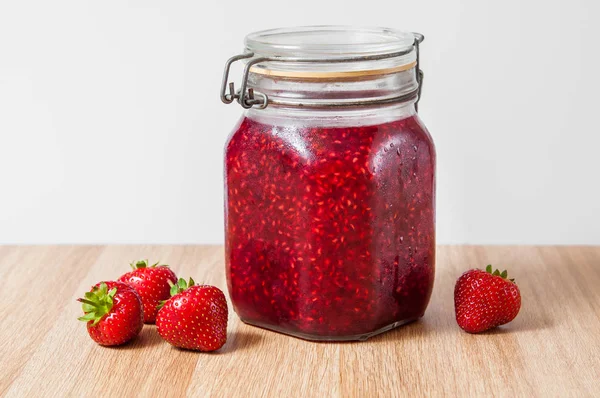 Raspberry jam in jar isolated — Stock Photo, Image