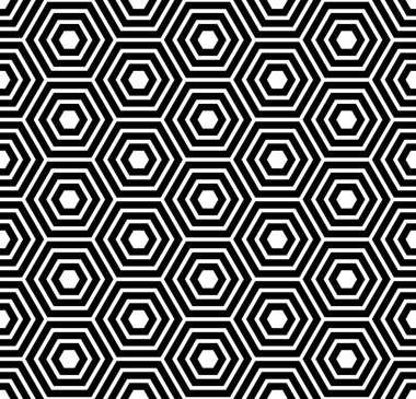 Siyah beyaz altıgenler ve şeritli satırlar ile Seamless Modeli.