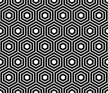 Siyah beyaz altıgenler ve şeritli satırlar ile Seamless Modeli.