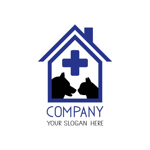 Логотип ветеринарной клиники Кошка и собака в форме дома — стоковый вектор