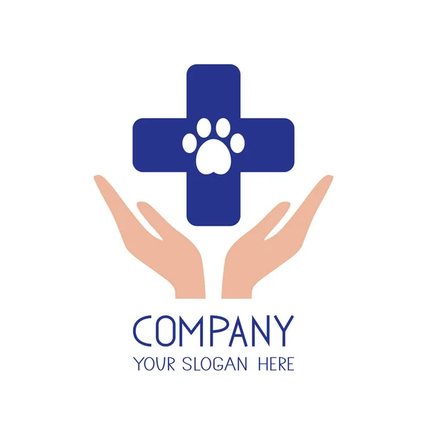 Logo medicíny. Ikona kříže veterinárního lékaře rukou — Stockový vektor